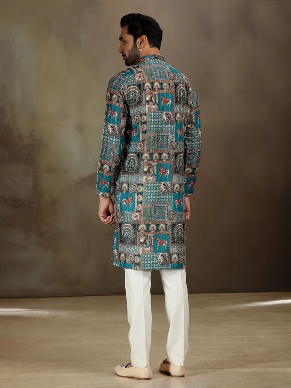 Blue printed kurta set for festive mood