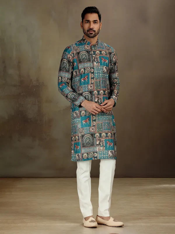 Blue printed kurta set for festive mood