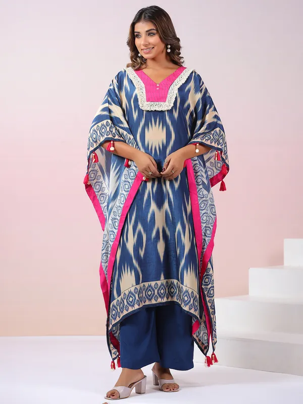 Blue printed kurti set for women in silk