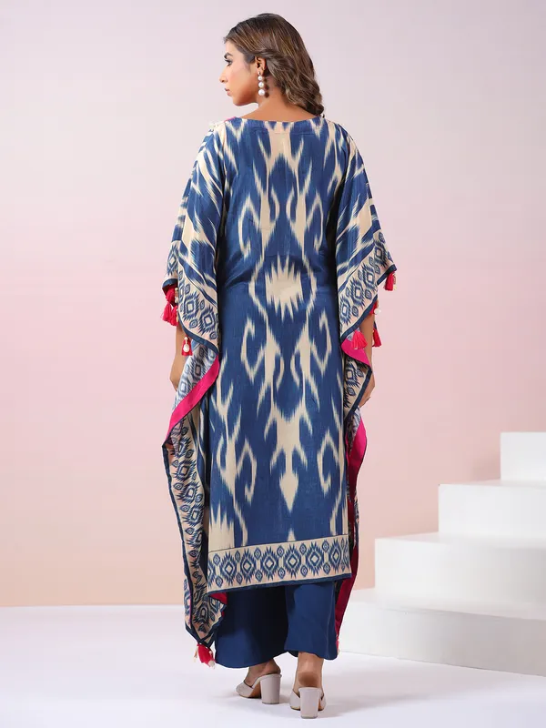 Blue printed kurti set for women in silk