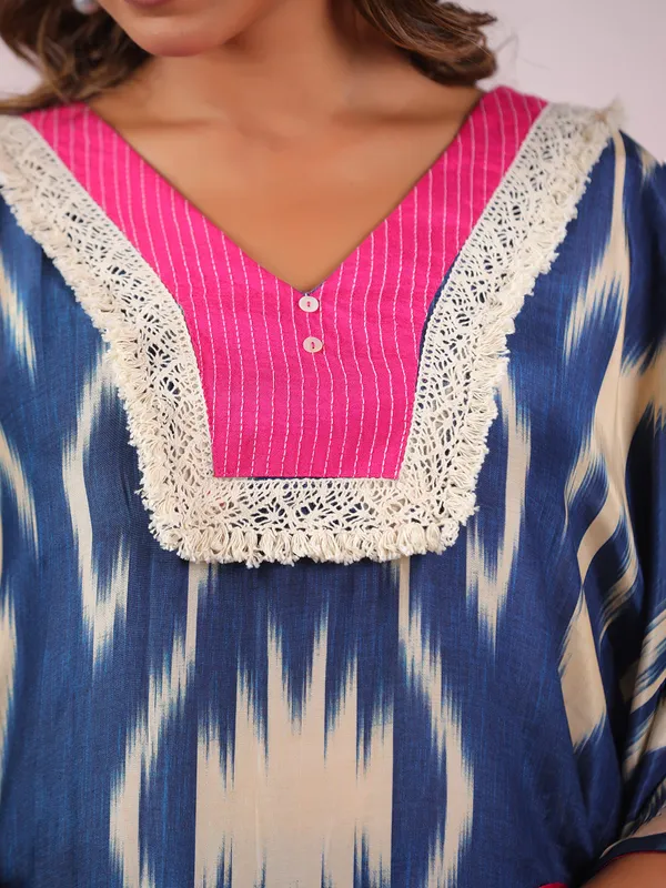 Blue printed kurti set for women in silk