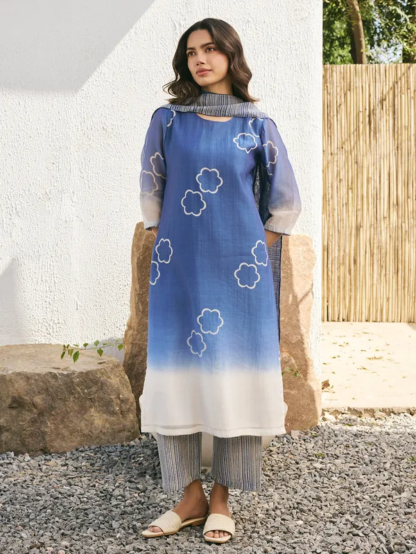 Blue printed muslin cotton salwar suit