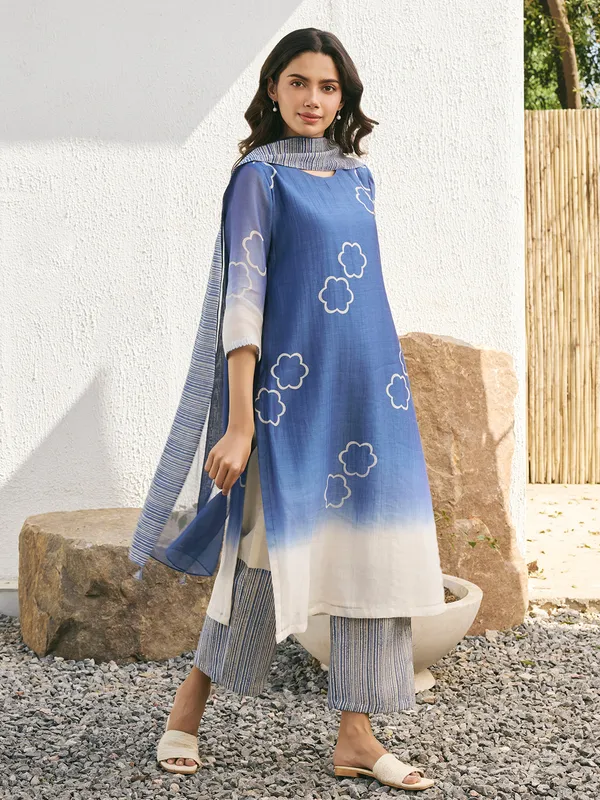 Blue printed muslin cotton salwar suit