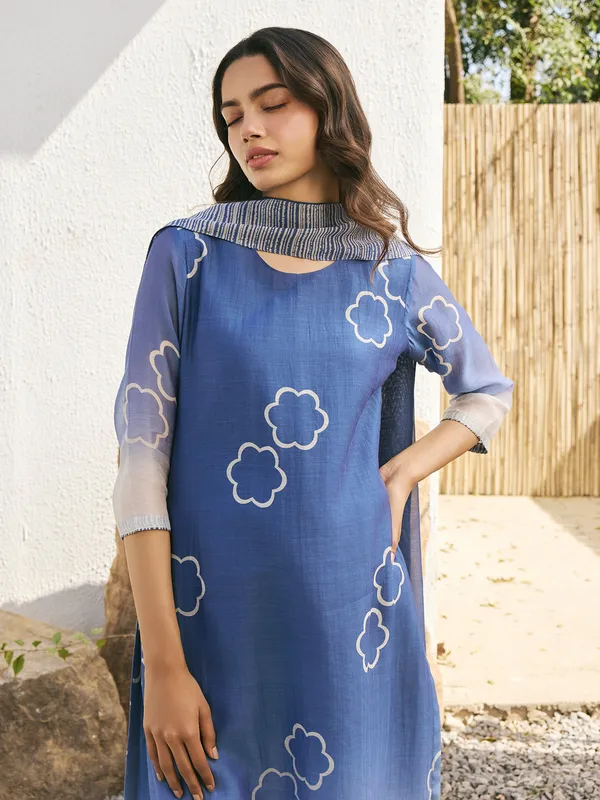 Blue printed muslin cotton salwar suit
