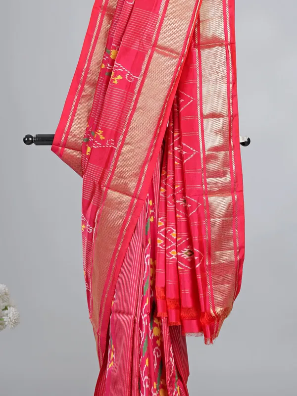 Pink patola silk printed saree for wedding special