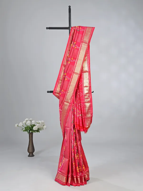 Pink patola silk printed saree for wedding special