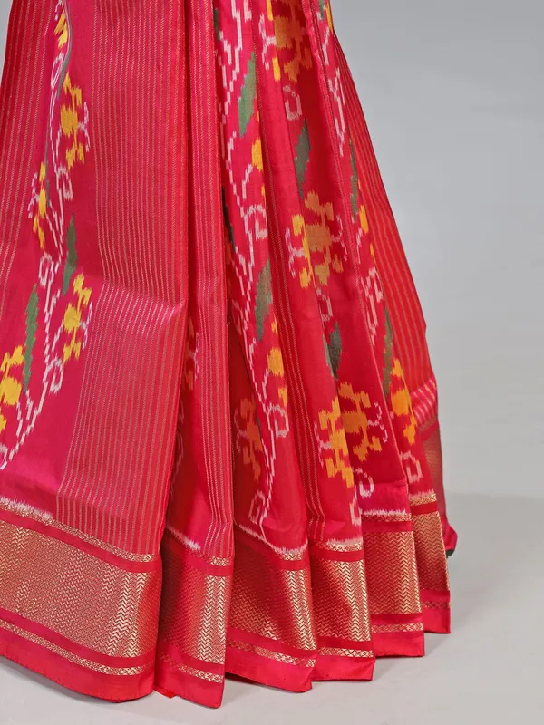 Pink patola silk printed saree for wedding special