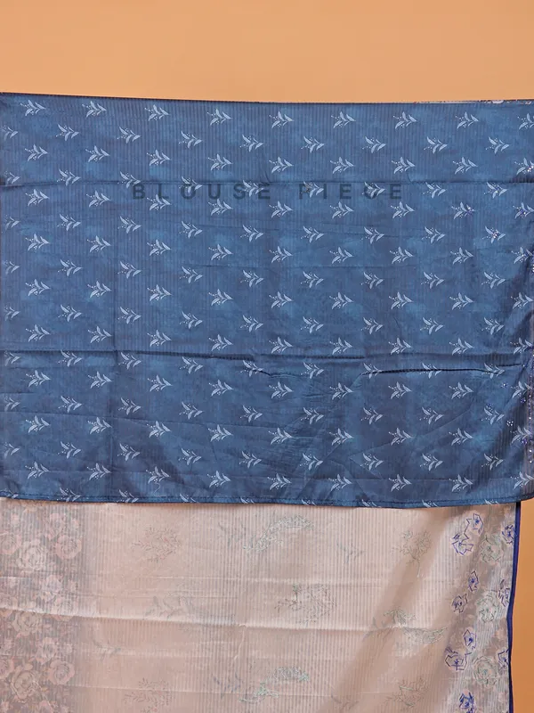 Blue printed saree in semi silk for women