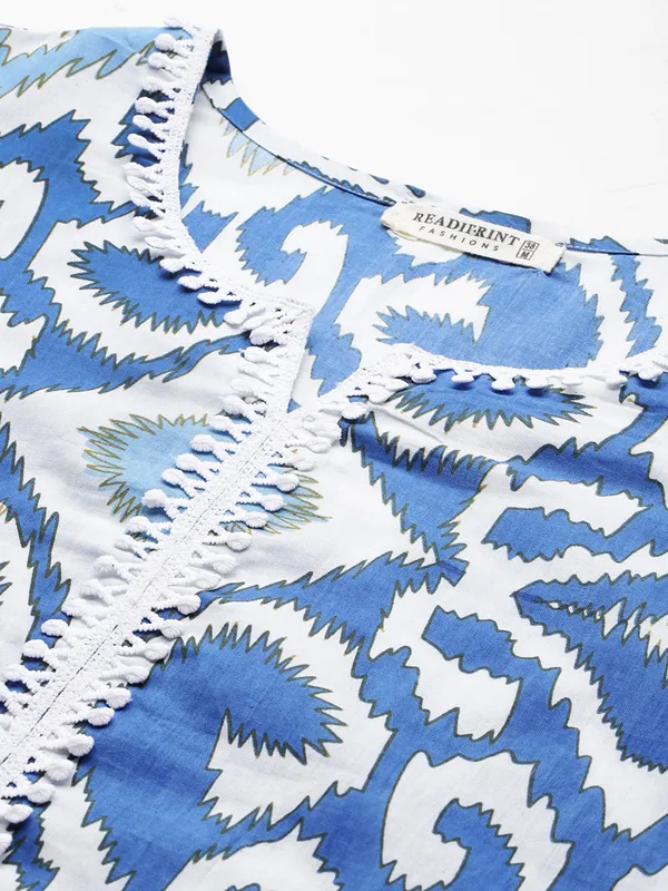 Blue printed silk kurti set for women
