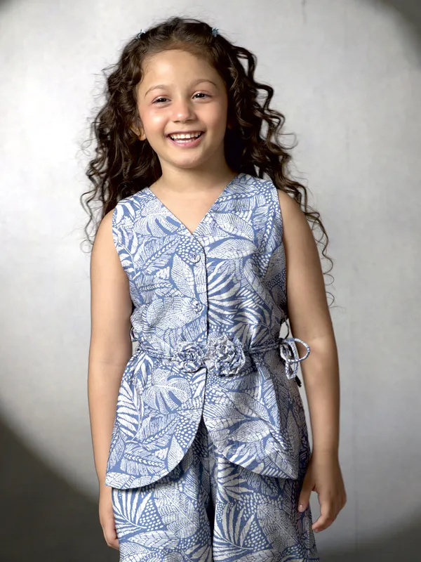 Blue printed silk palazzo co-ord set