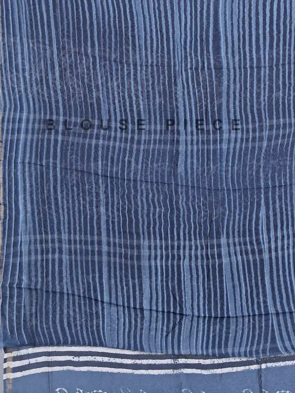 Blue printed tusser silk saree with thread work