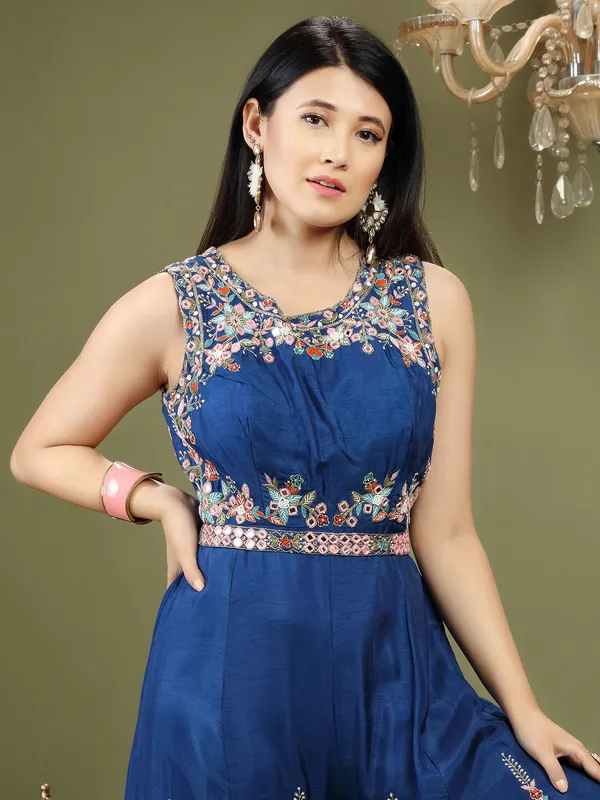 Blue raw silk jumpsuit