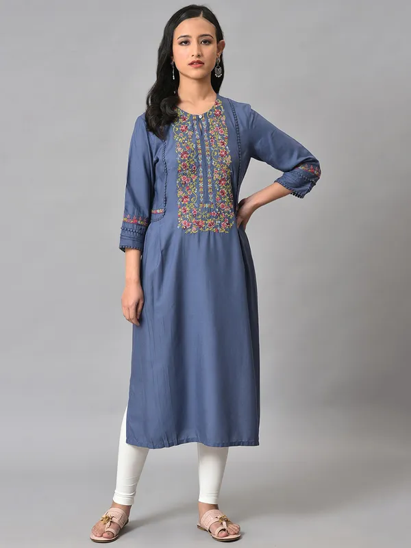 Blue rayon cotton long kurti