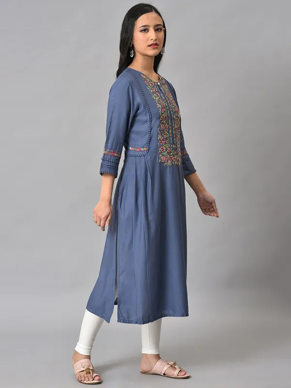 Blue rayon cotton long kurti