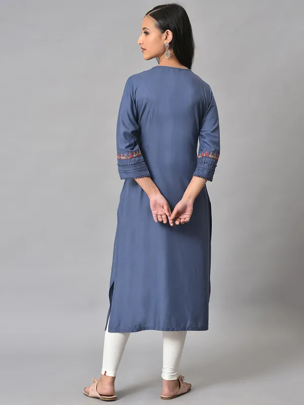 Blue rayon cotton long kurti