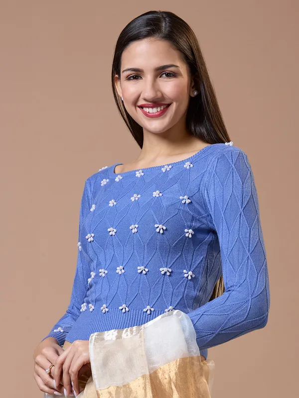 Blue readymade knitted blouse