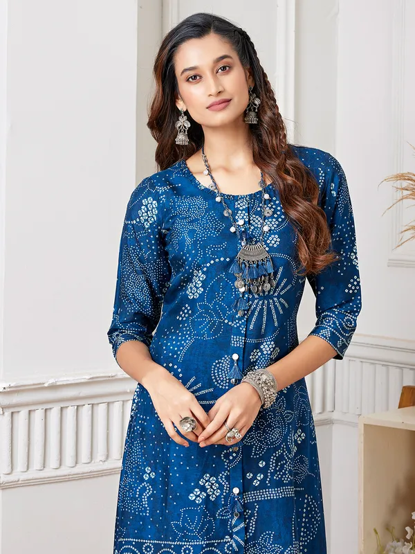 Blue russian silk kurti set for festive