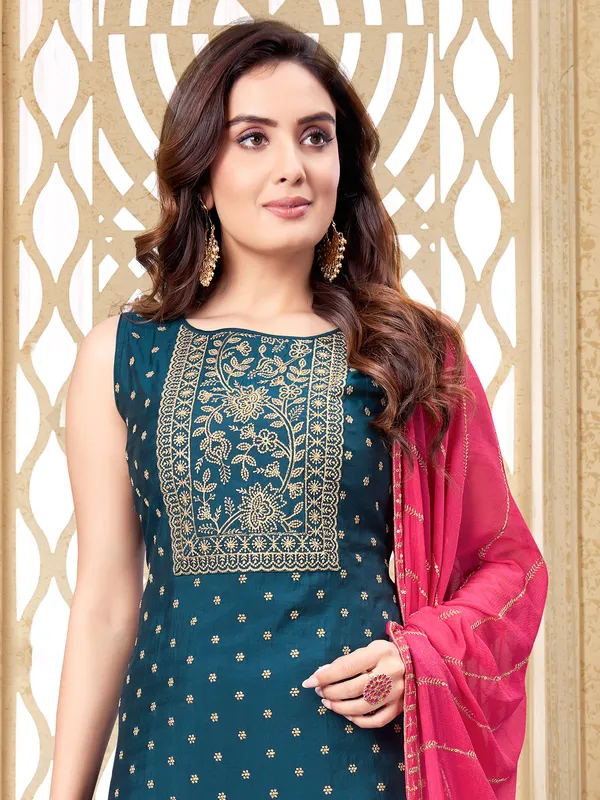 Blue salwar suit with contrast dupatta