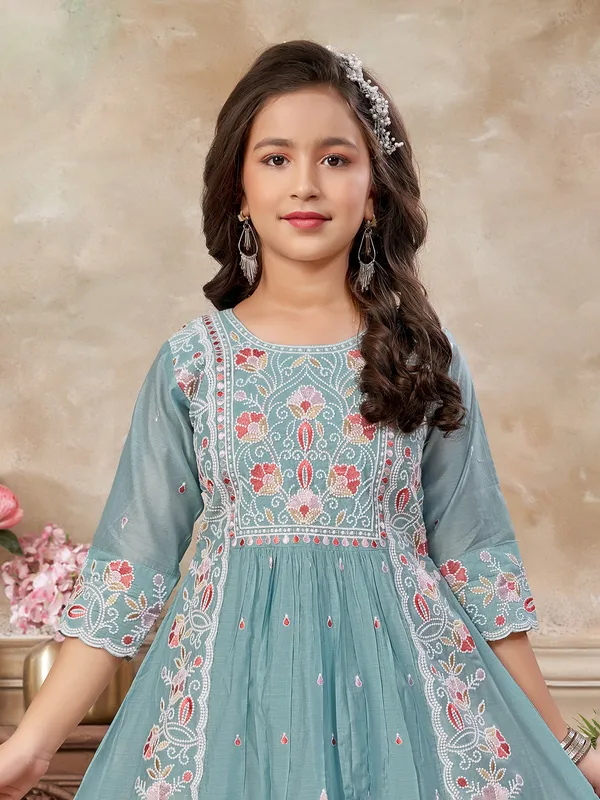Blue salwar suit with embroidered pants and dupatta