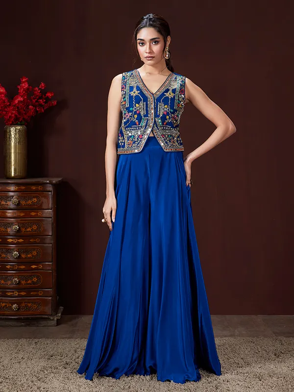 Blue satin silk palazzo suit for wedding