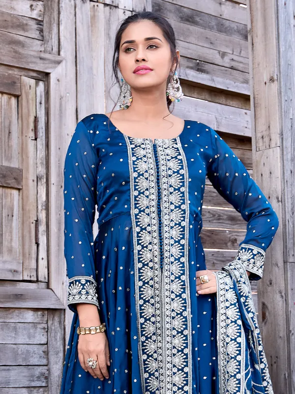 Blue satin wedding wear palazzo suit