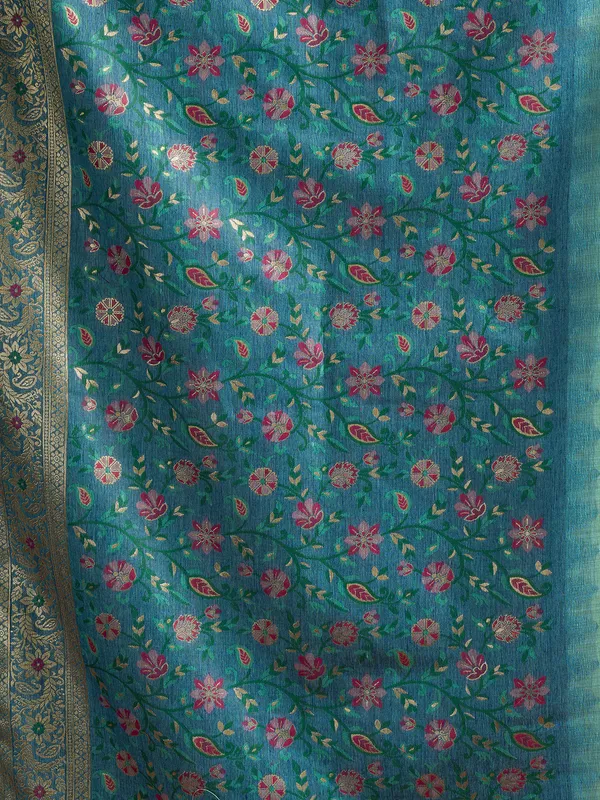 Blue semi cotton saree for wedding wear