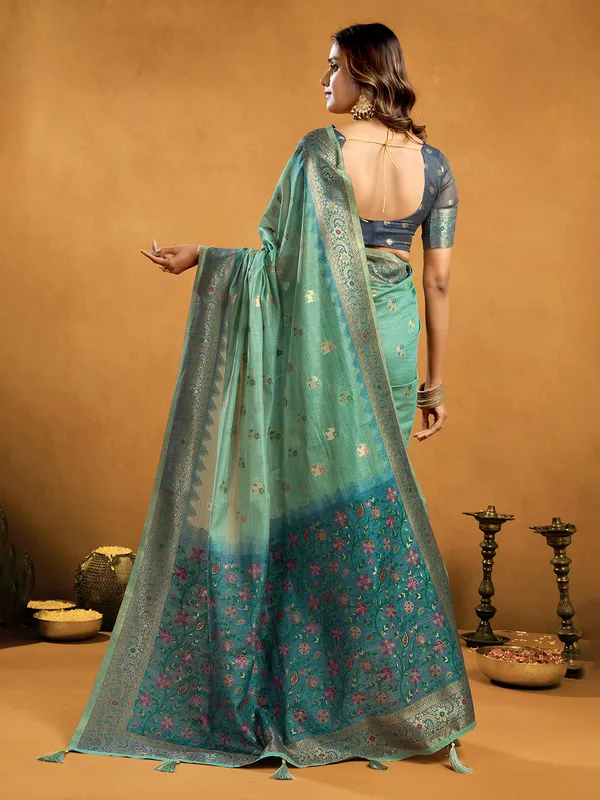 Blue semi cotton saree for wedding wear