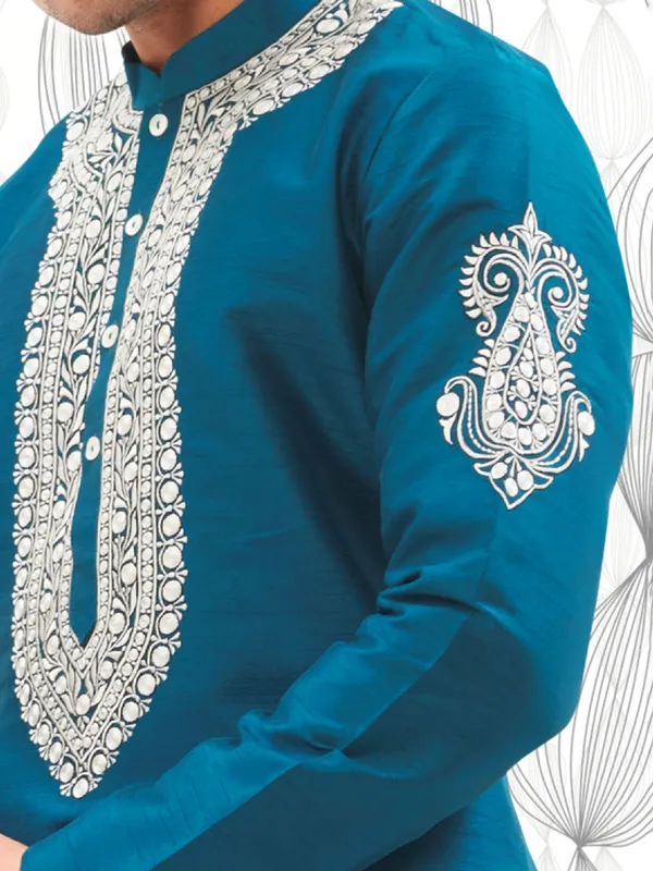 Blue shade cotton kurta set for men