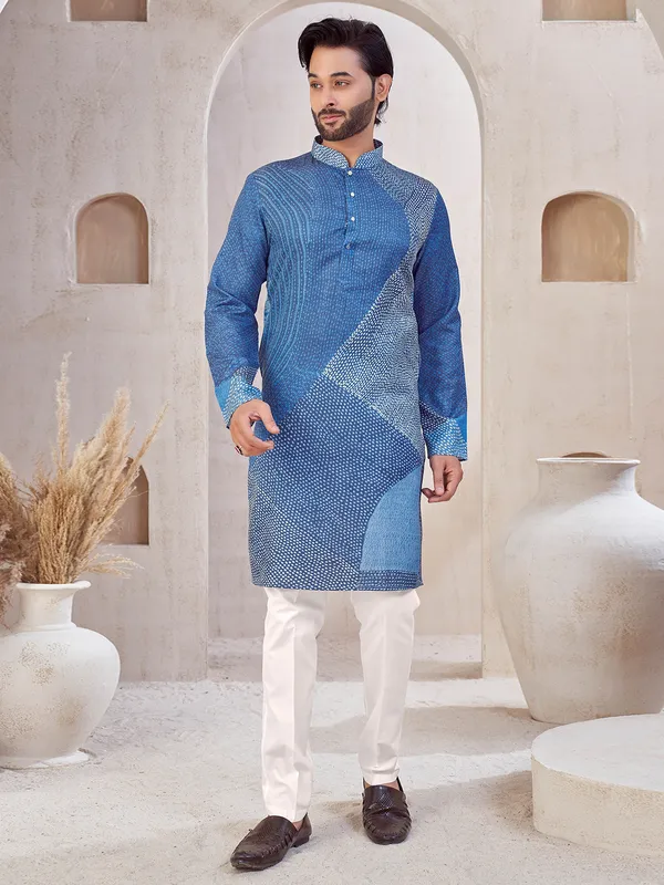 Blue shaded men kurta suit in cotton