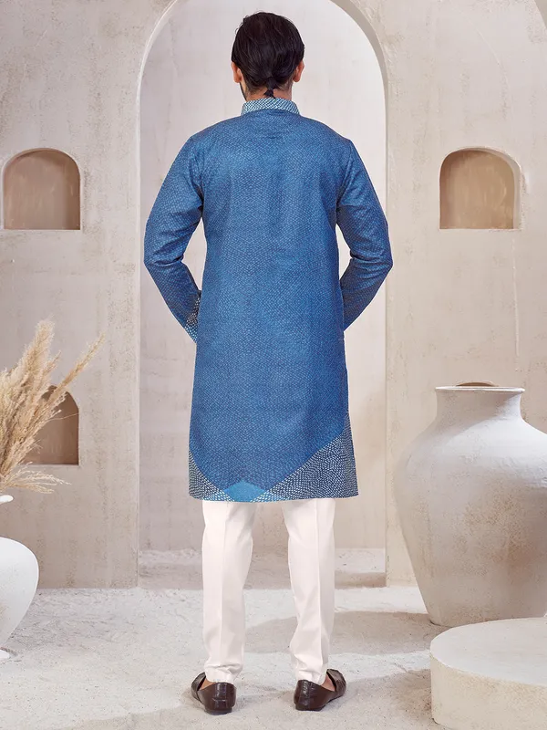 Blue shaded men kurta suit in cotton