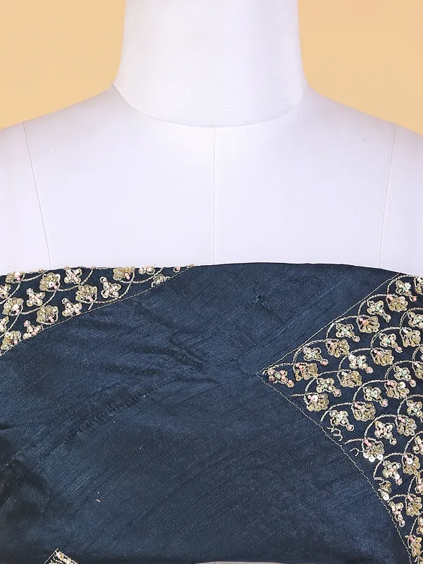 Blue shaded raw silk unstitched lehenga choli
