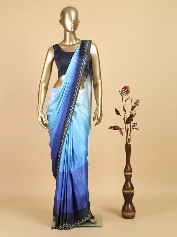 Blue shaded satin ready to wear saree