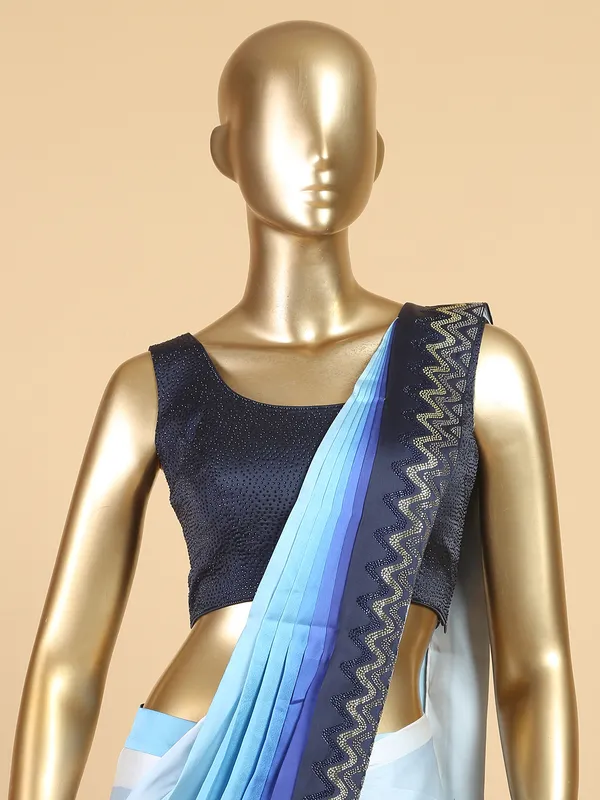 Blue shaded satin ready to wear saree