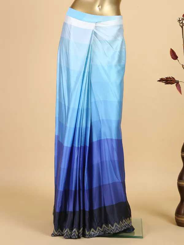 Blue shaded satin ready to wear saree