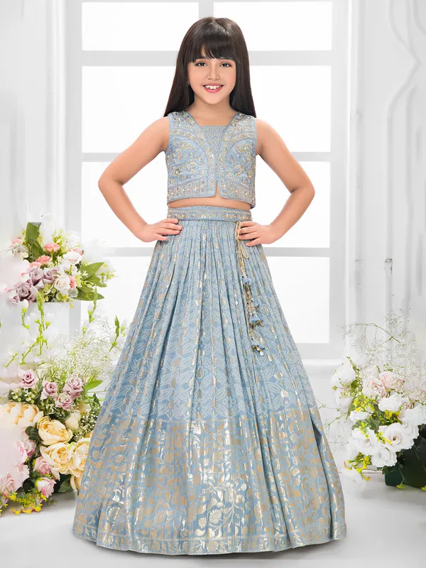 Blue silk bandhej embellished lehenga choli