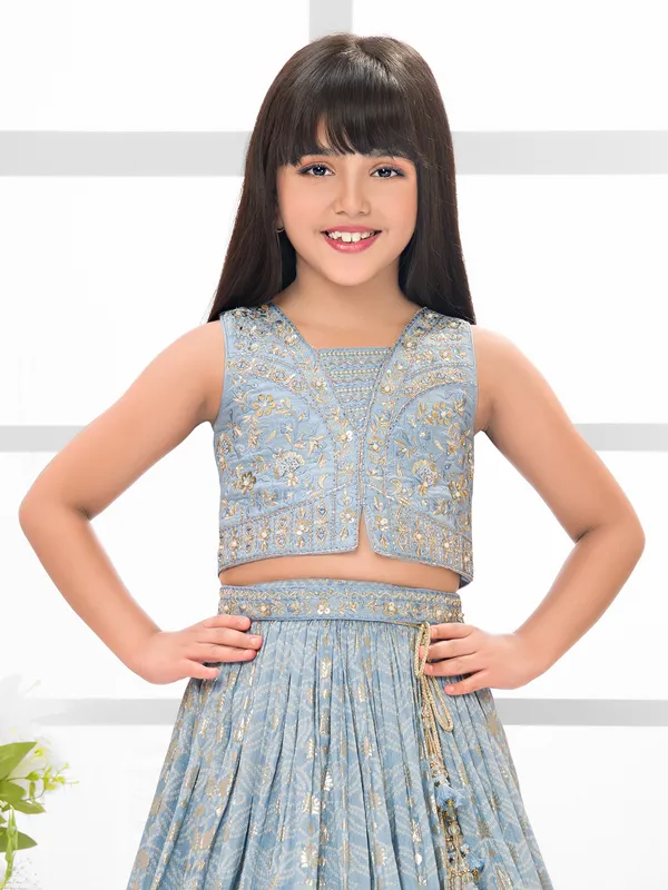 Blue silk bandhej embellished lehenga choli