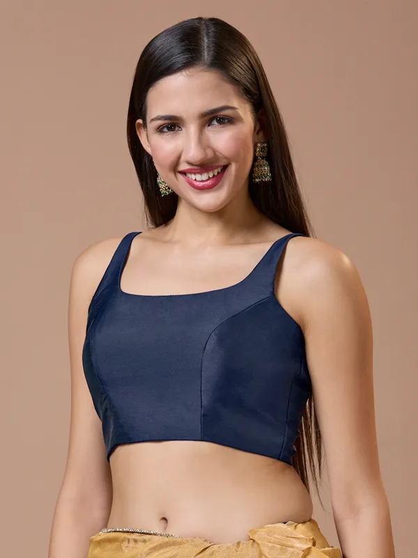 Blue silk blouse with V neck