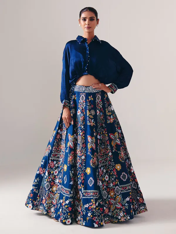 Blue silk designer lehenga choli for wedding wear