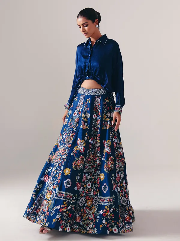 Blue silk designer lehenga choli for wedding wear