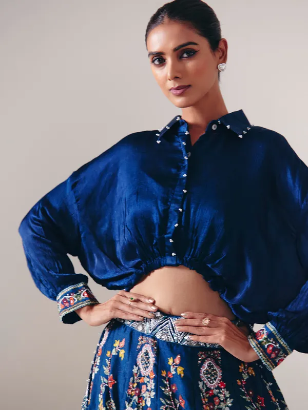 Blue silk designer lehenga choli for wedding wear