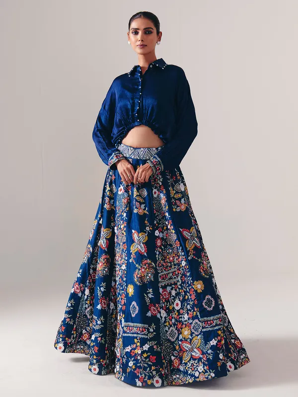 Blue silk designer lehenga choli for wedding wear