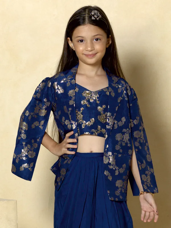 Blue silk dhoti suit with zari weaving for wedding
