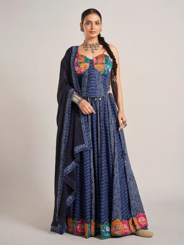 Blue silk embroidered navratri wear chaniya choli