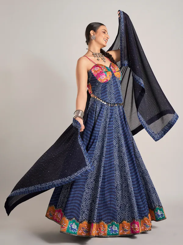 Blue silk embroidered navratri wear chaniya choli