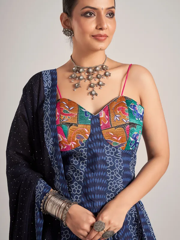 Blue silk embroidered navratri wear chaniya choli