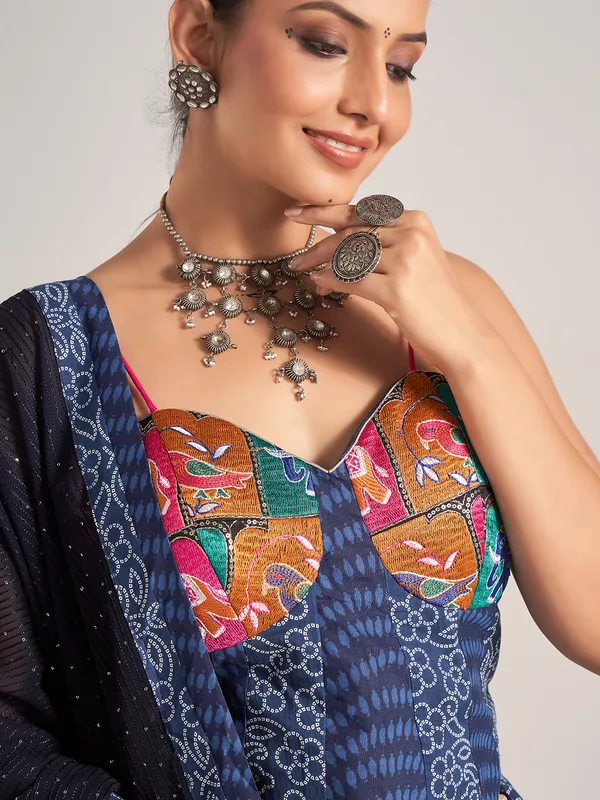 Blue silk embroidered navratri wear chaniya choli