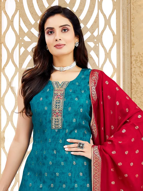 Blue silk festival wear salwar suit with dupatta