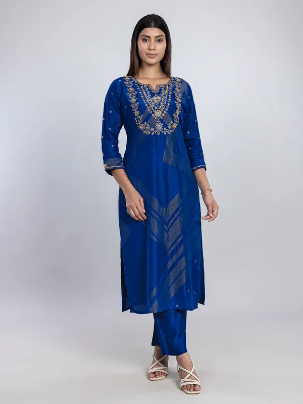 Blue silk festive wear kurti set