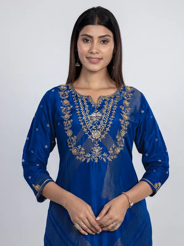 Blue silk festive wear kurti set