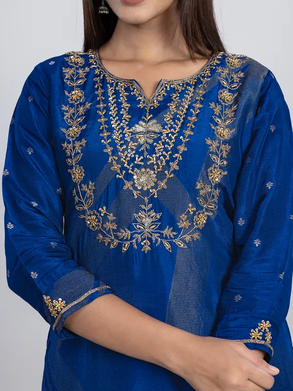 Blue silk festive wear kurti set